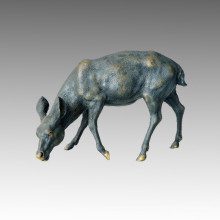 Animal Brass Statue Deer Eating Grass Bronze Sculpture Tpal-029
